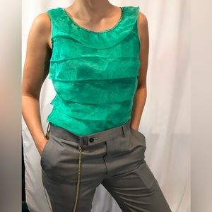 Sleeveless scoop neck elevated tank: silky, silver back zipper, Teal shimmering